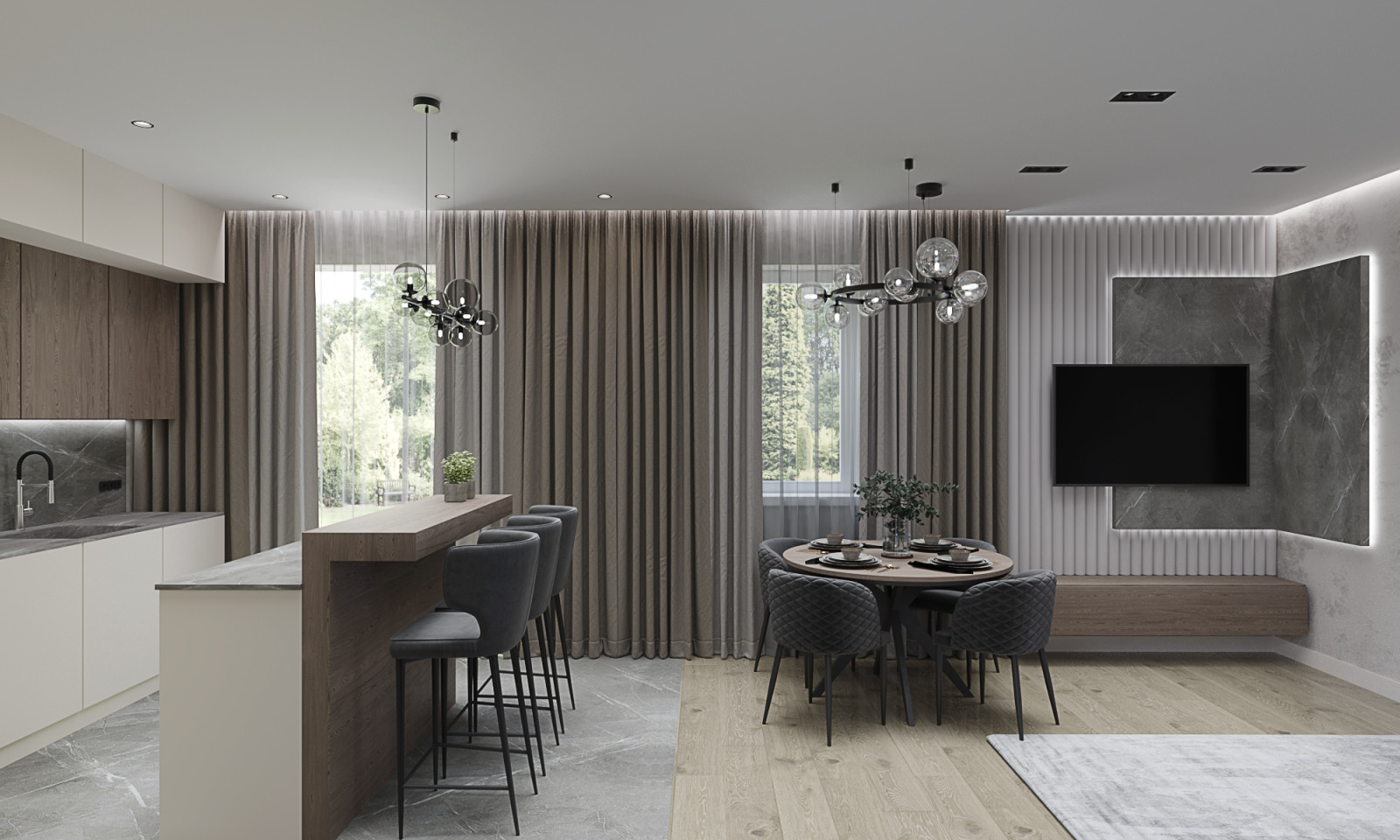 Дизайн кухни-гостиной