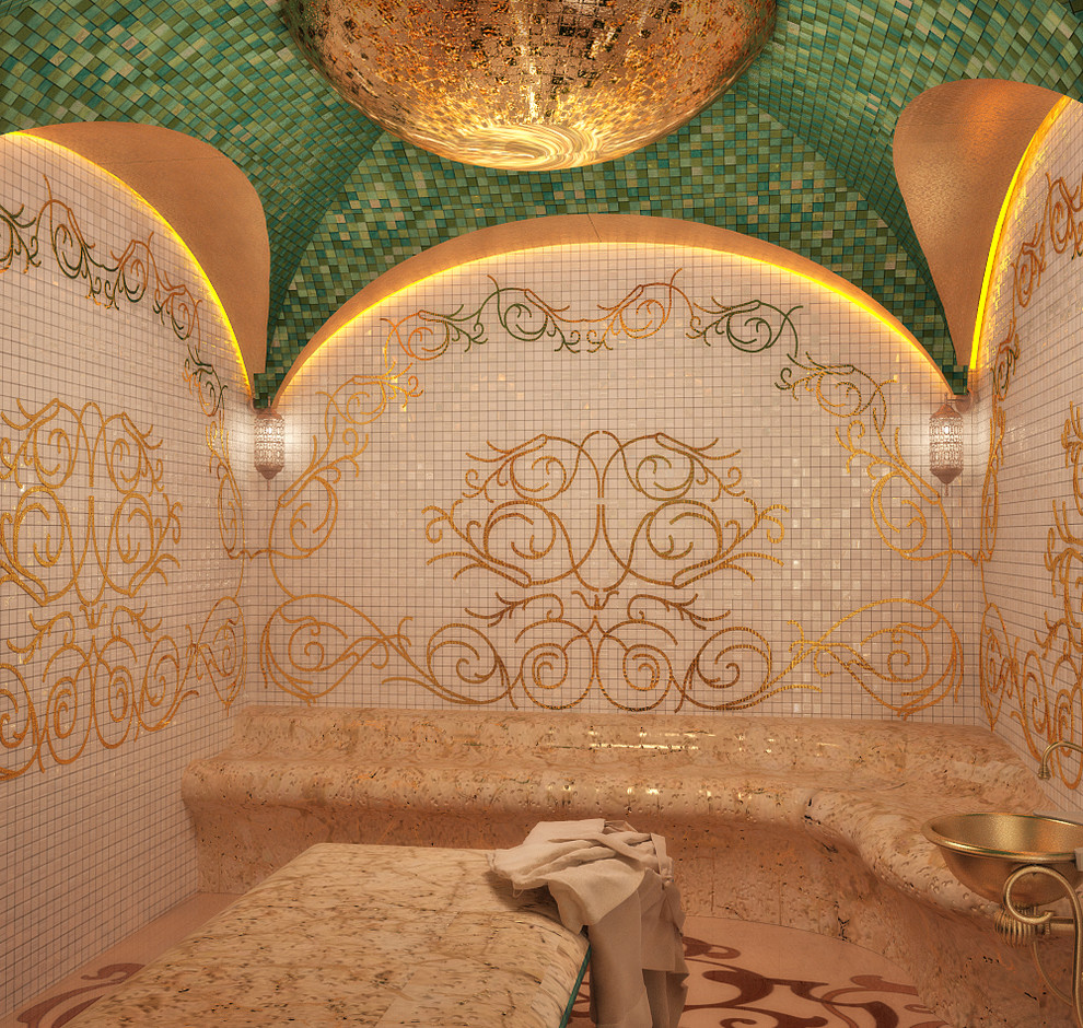 Oriental motifs in bathroom design - 3D visualization