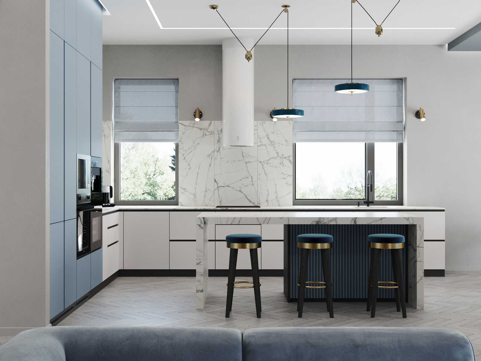 Дизайн-проект дома в голубых тонах