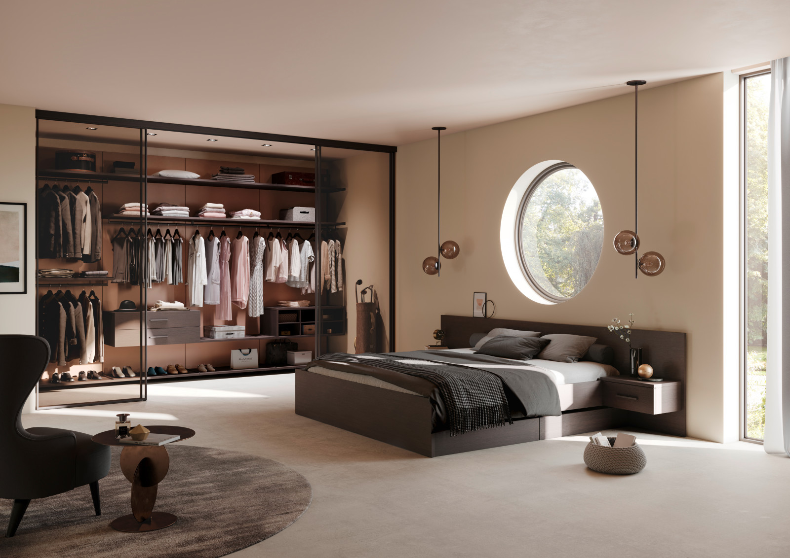 Раздвижные двери raumplus в темном профиле