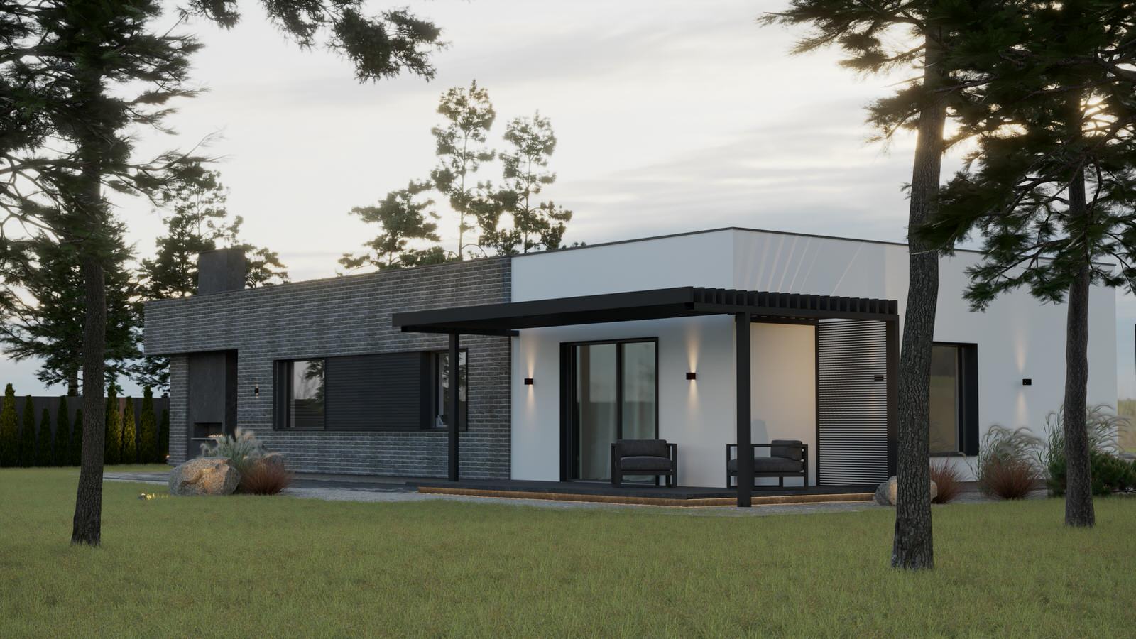 Обложка проекта: Экстерьер, Архитектура частного дома 110 м2 "Flat House Greey"