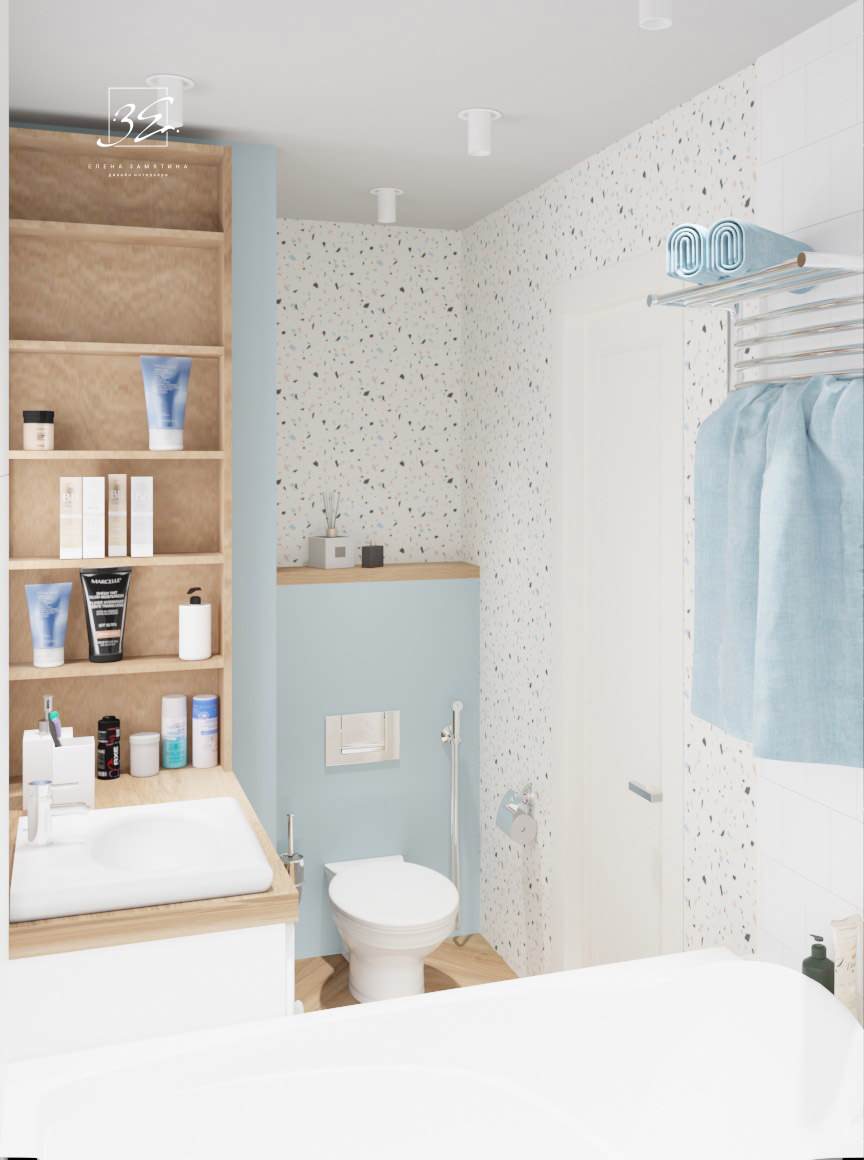 Санузел в скандинавском стиле совмещенный