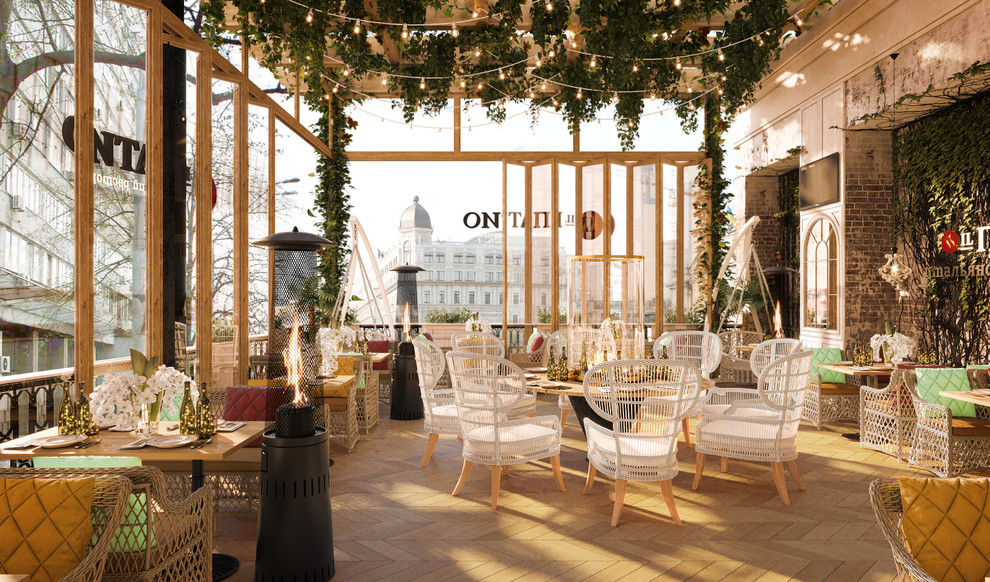 The interior design of the restaurant "IL Патио" in Makhachkala.