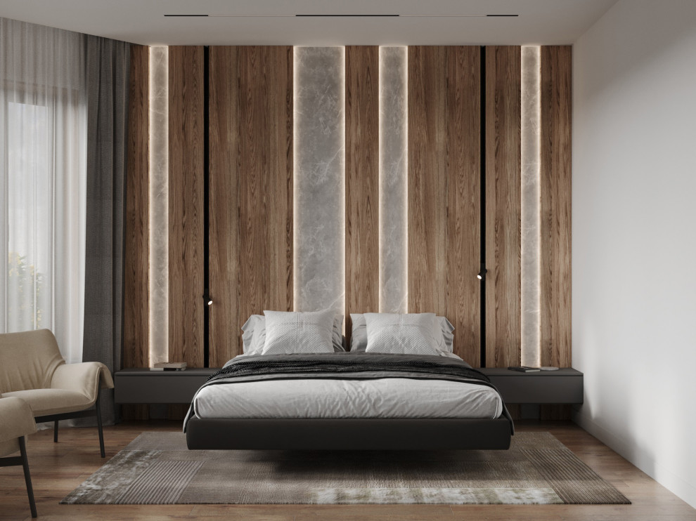 Дизайн спальни, с парящей кроватью