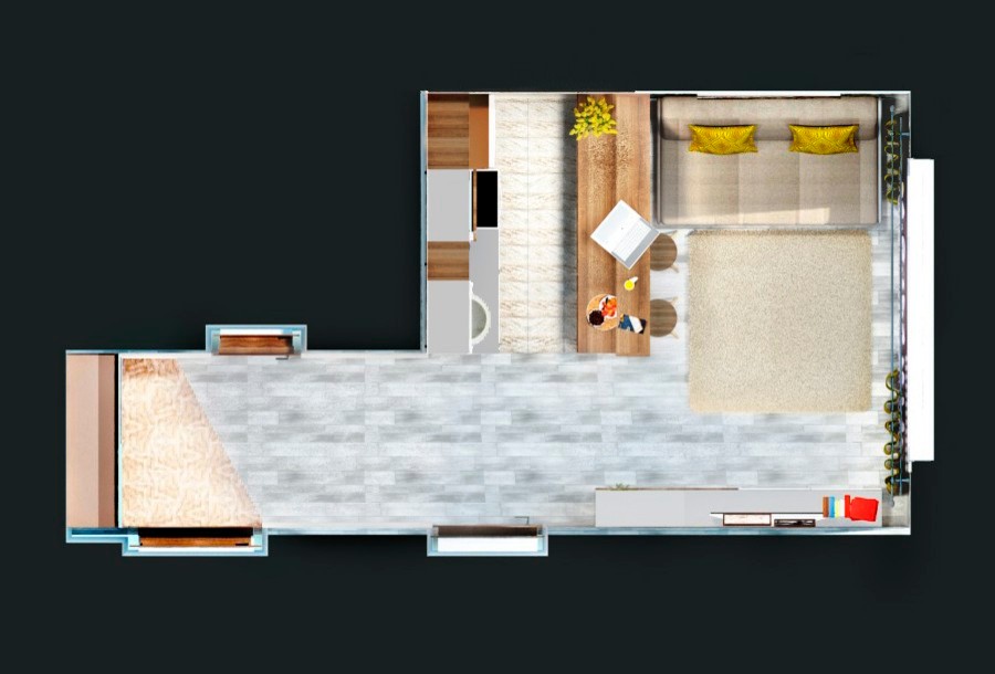 Кухня-гостиная с ярким акцентом