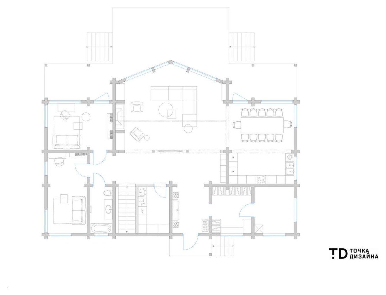 Houzz тур: Дом из бруса с интерьером «не как у всех»