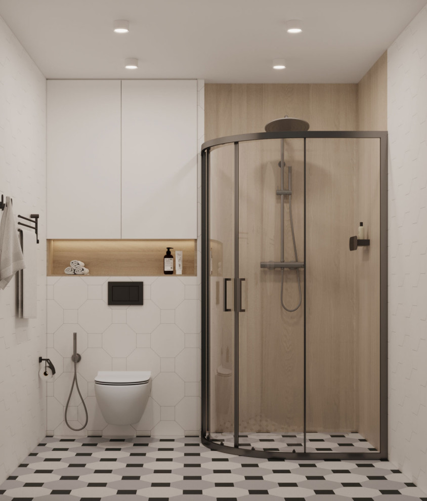 Современный интерьер с яркими акцентами и геометрическими формами