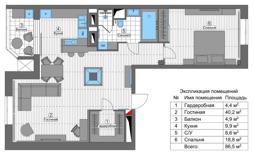 Квартира с камином ЖК "Мосфильмовский".