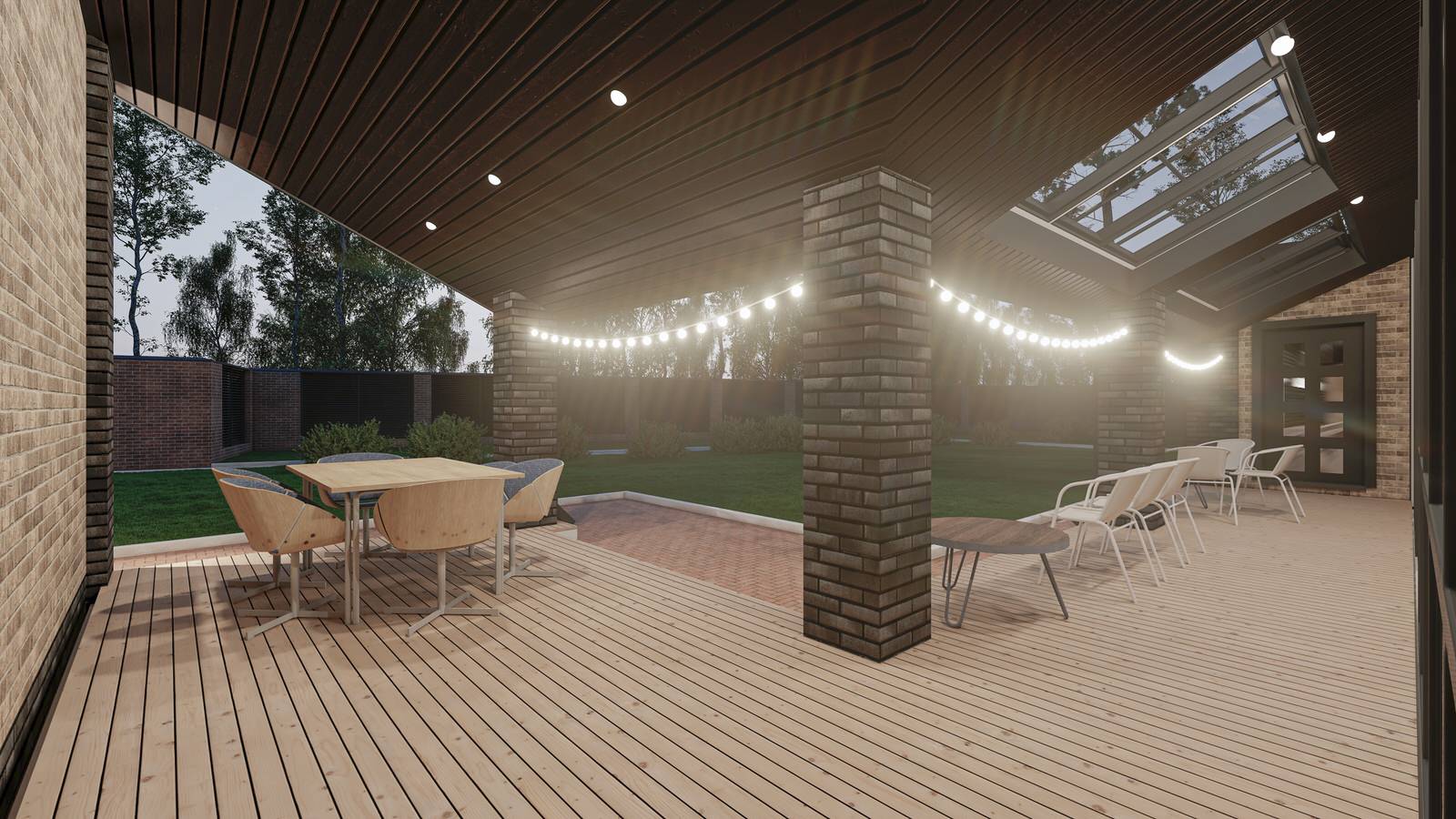 Жилой дом с мансардой, пристроенным банным комплексом и гаражным комплексом