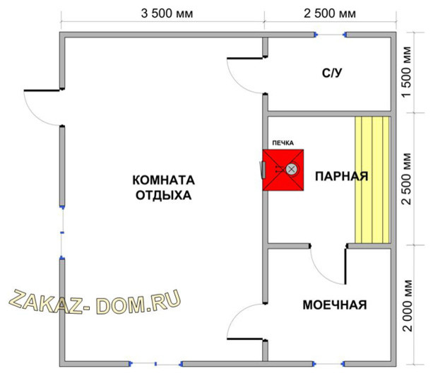 Баня из профилированного бруса (6х6 м) - Проект № Б-27