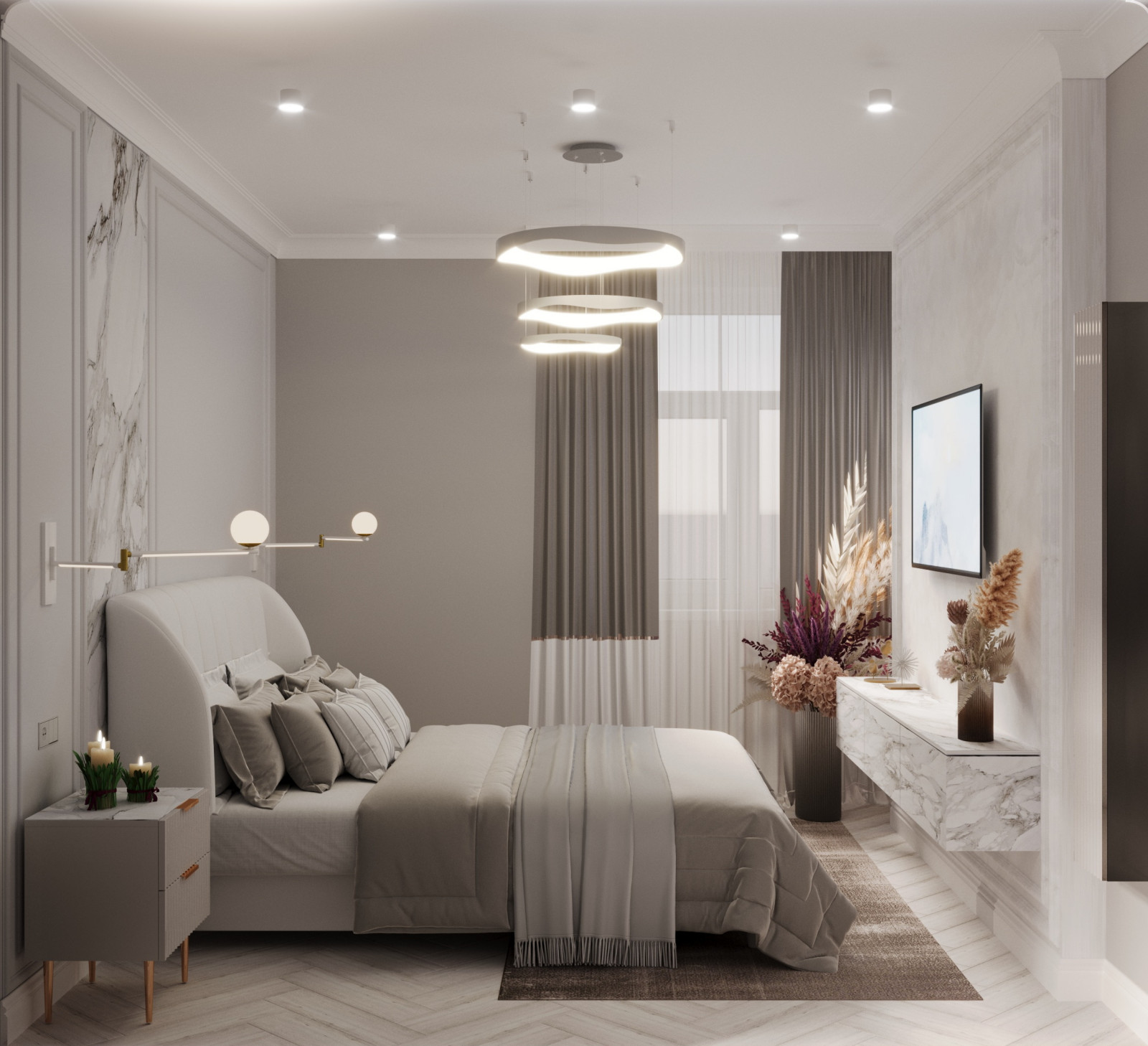 Спальня с душевой и гардеробной.