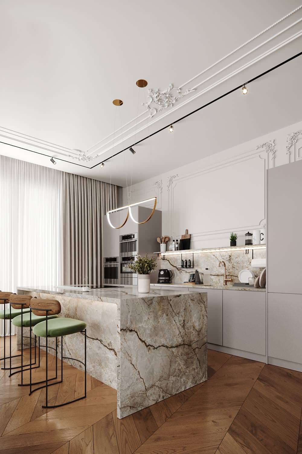 Светлый интерьер в стиле современная классика в ЖК Neva Haus - 177 кв. метров