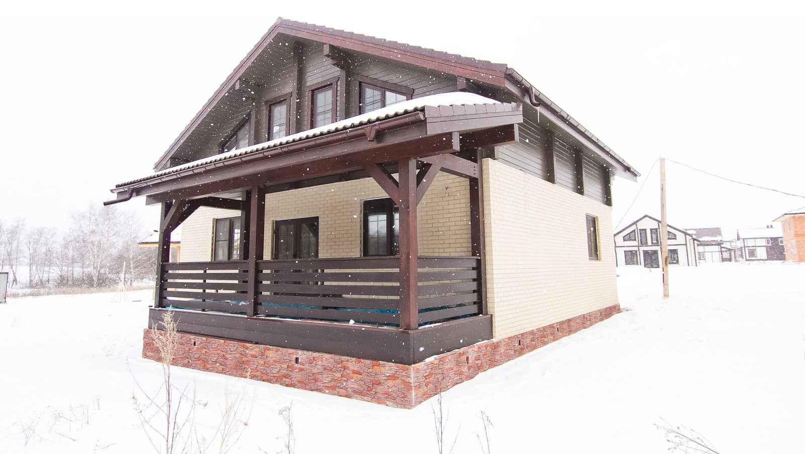 Дом по комбинированной технологии (камень + клееный брус) 225 метров (КД-225)