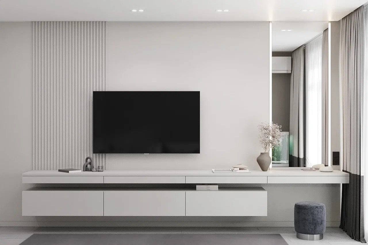 Кварртира в современном стиле с дестскоц в серых тонах