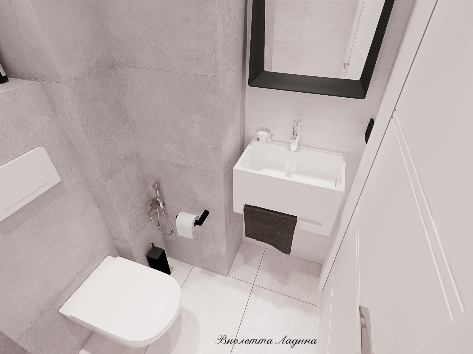 Трешка в панельном доме в современном стиле с голубым акцентом.