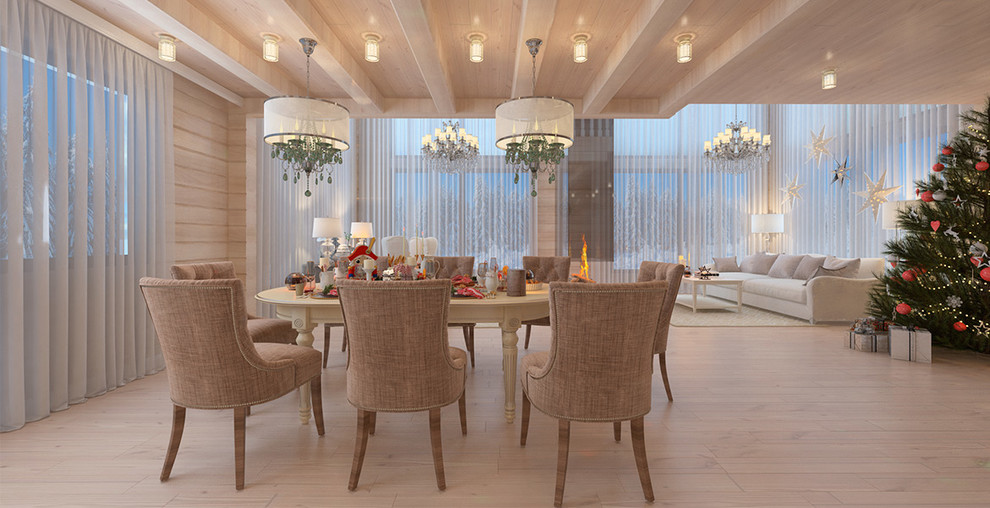 Новогодний интерьер в доме из клееного бруса