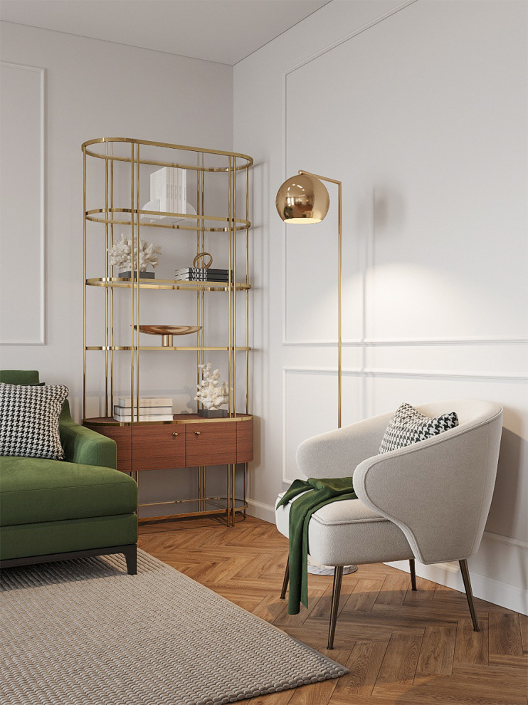 Неоклассический интерьер прихожей и кухни-гостиной