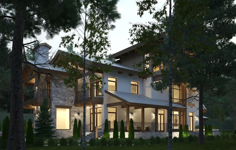 Частное шале с витражом в мансарде