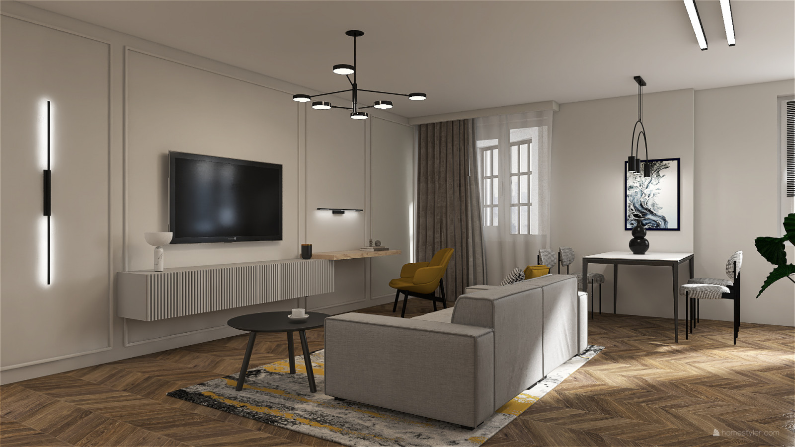 Современная трехкомнатная квартира с элементами неоклассики