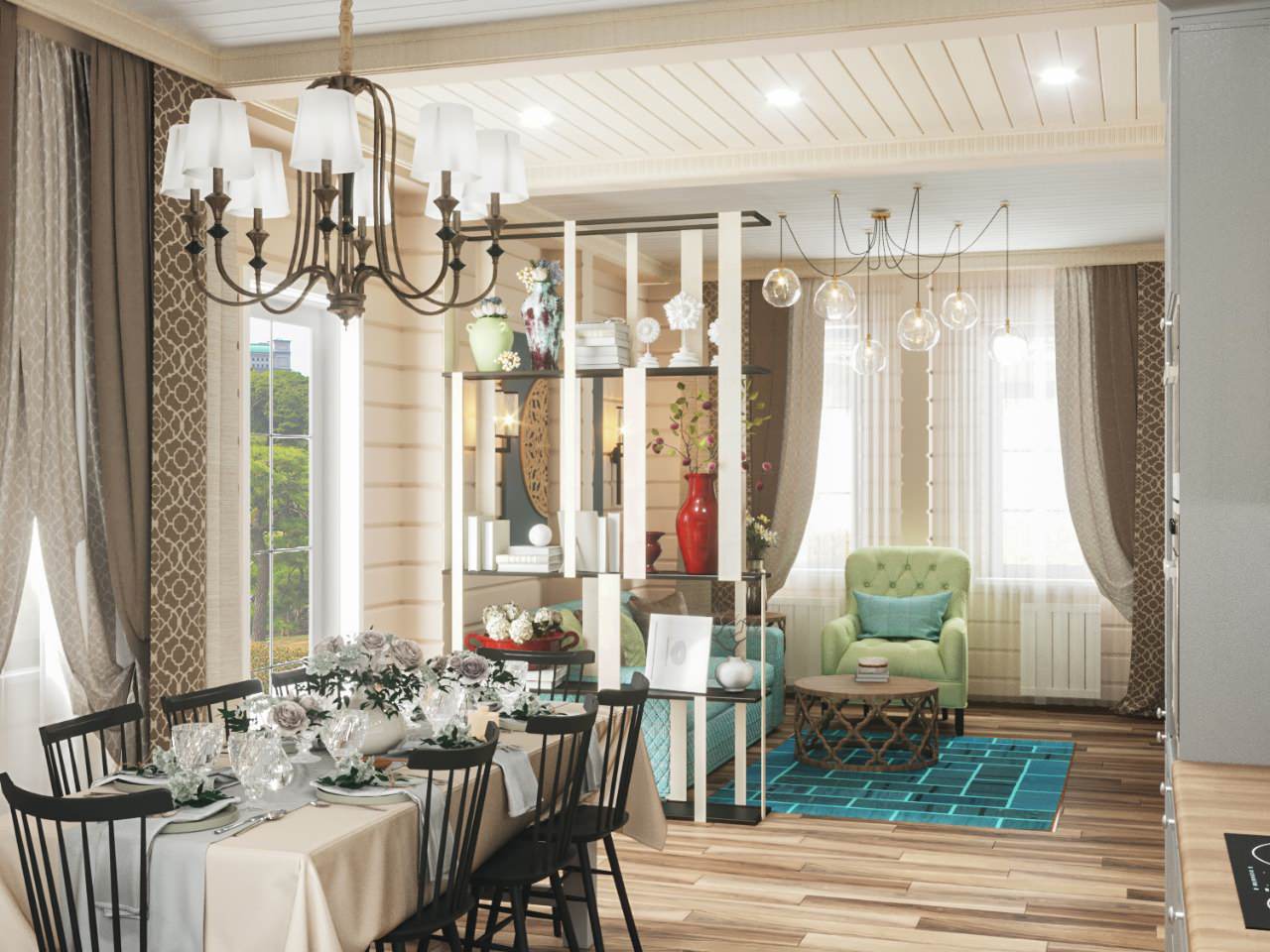 Кухня-гостиная в срубовом доме