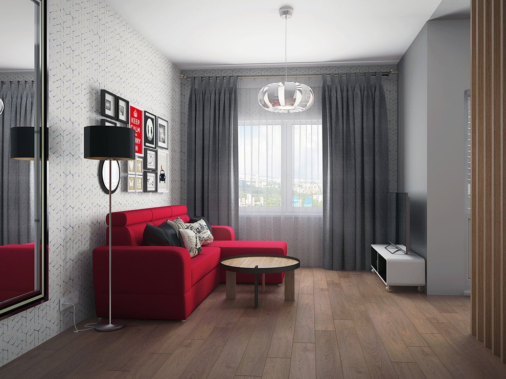 Дизайн-проект 1к.кв с Ярко красными акцентами