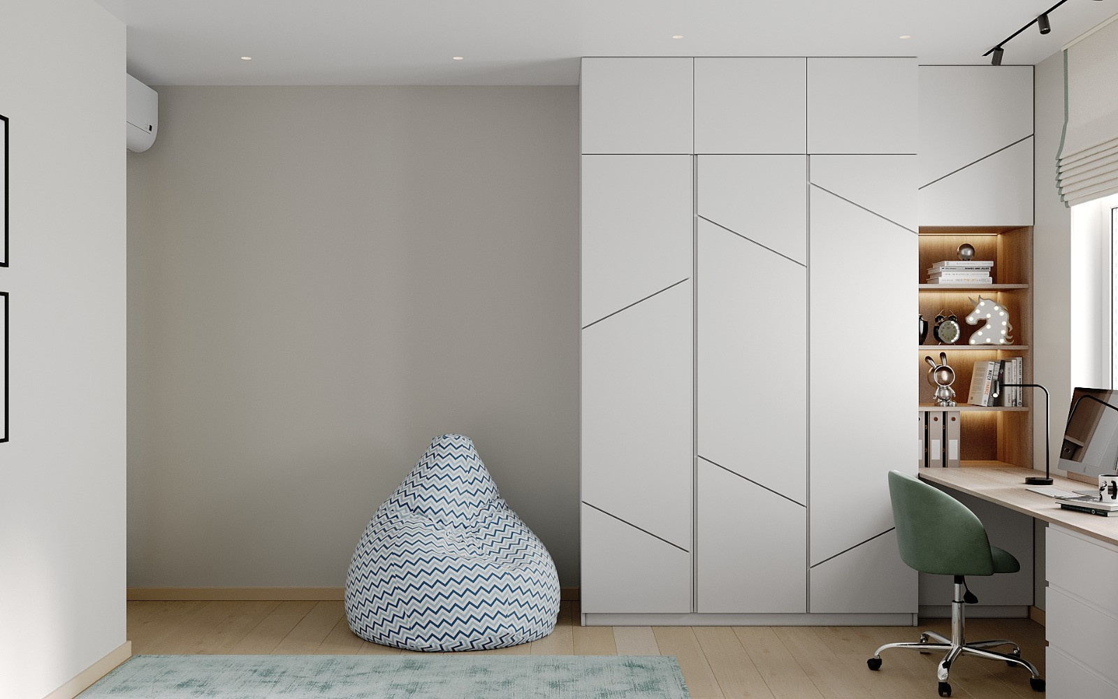 Детская с зелеными акцентами. Вид на шкаф