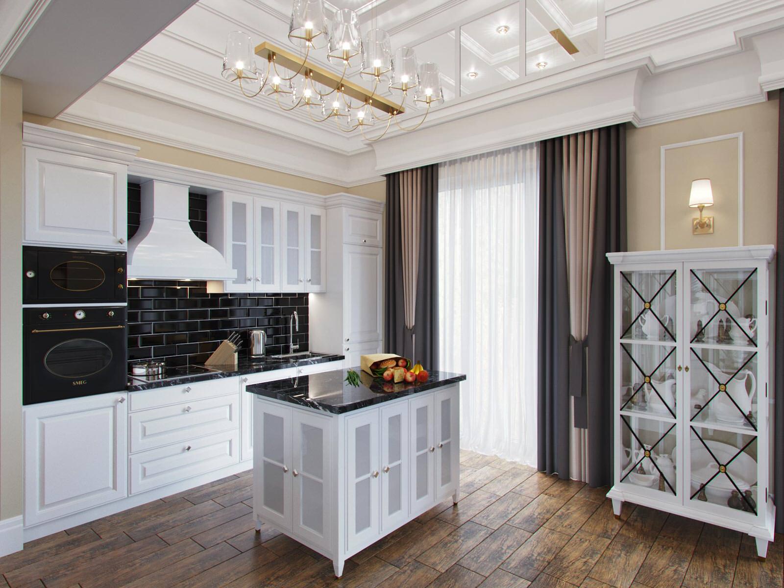 Кухня-гостиная с эркером в частном доме