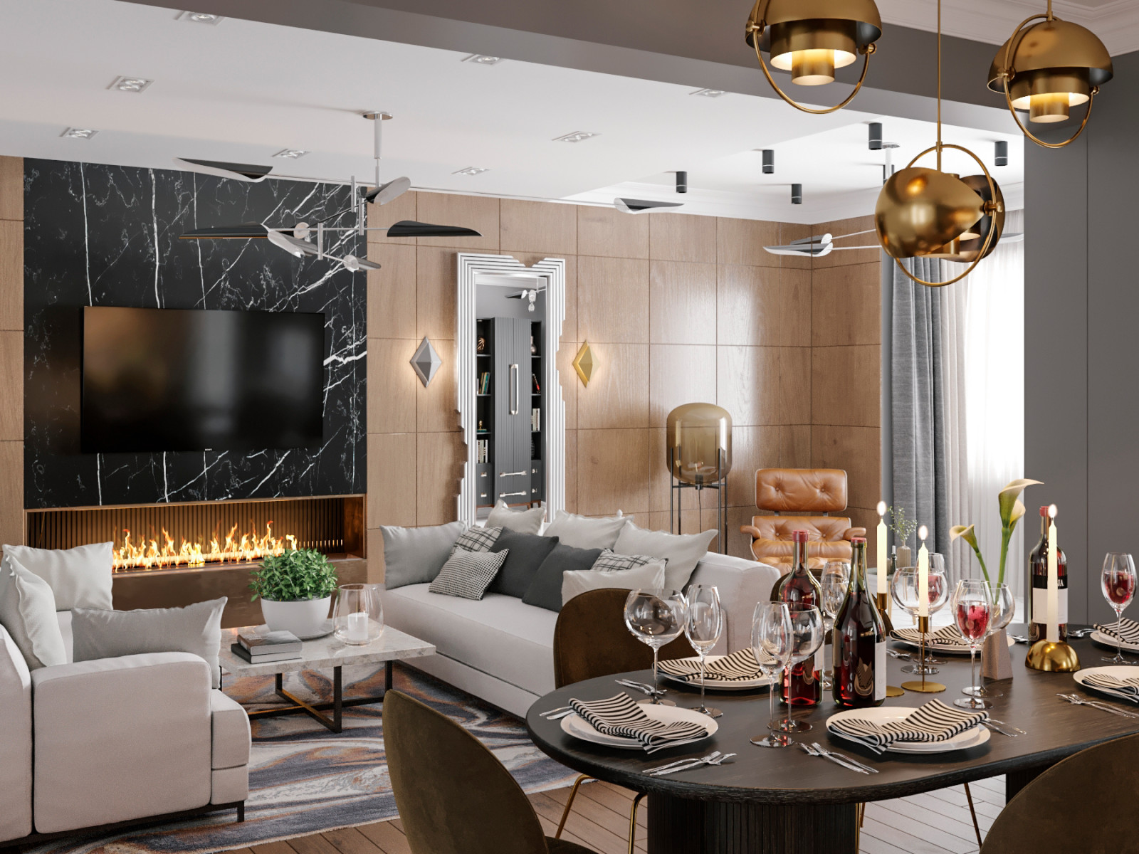 Кухня-гостиная загородного дома