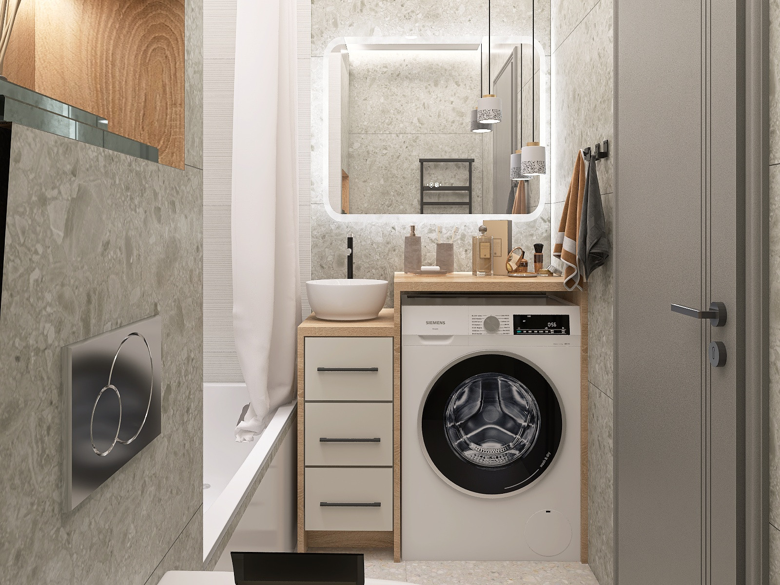 Современная ванная в серо-бежевой палитре