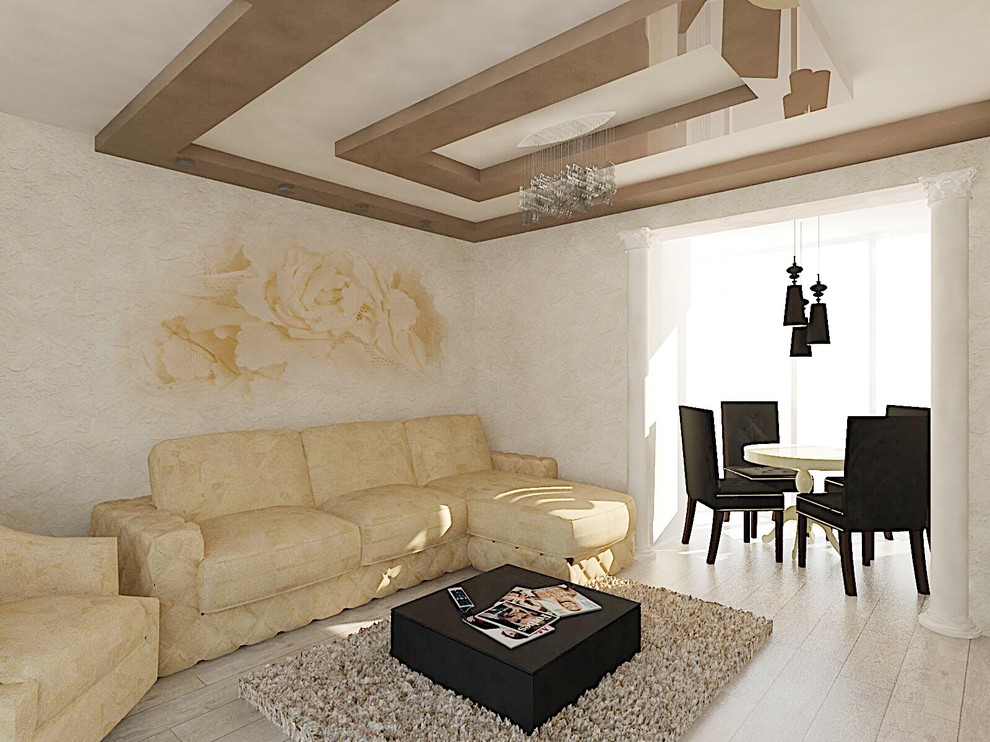 Объединение пространства коридора, кухни и гостиной