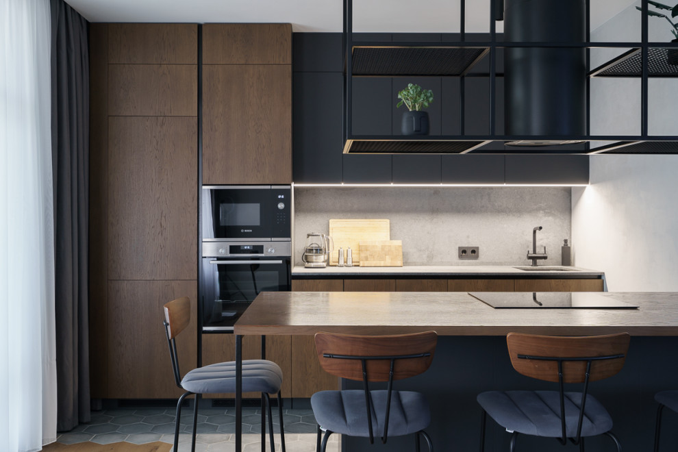 Серая мебель с деревом для всей квартиры