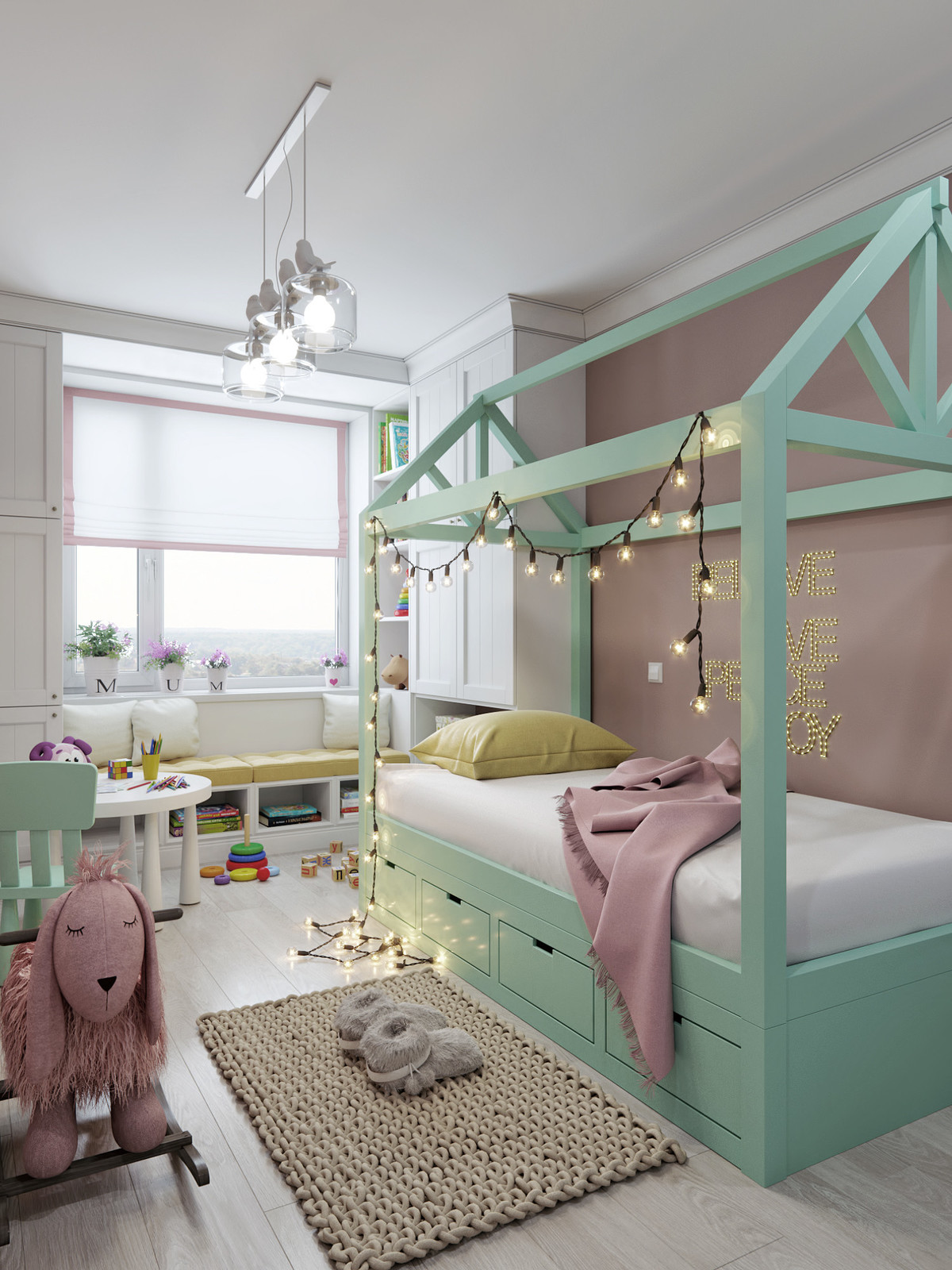 Сhildren's room with a mint accent