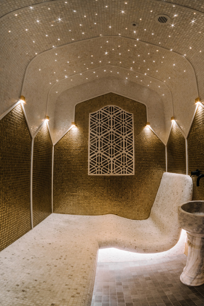 Дизайн хамама в светлых оттенках.