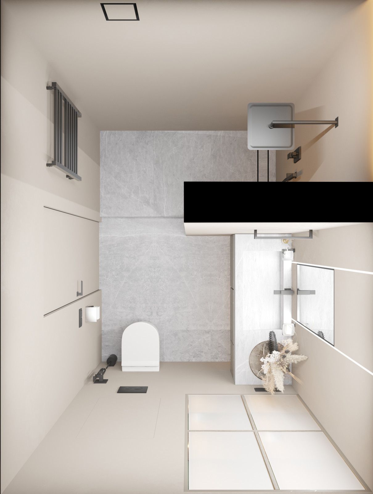 Компактная и функциональная душевая комната в микроцементе