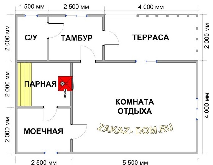 Баня из профилированного бруса (6х8 м) - Проект № Б-30