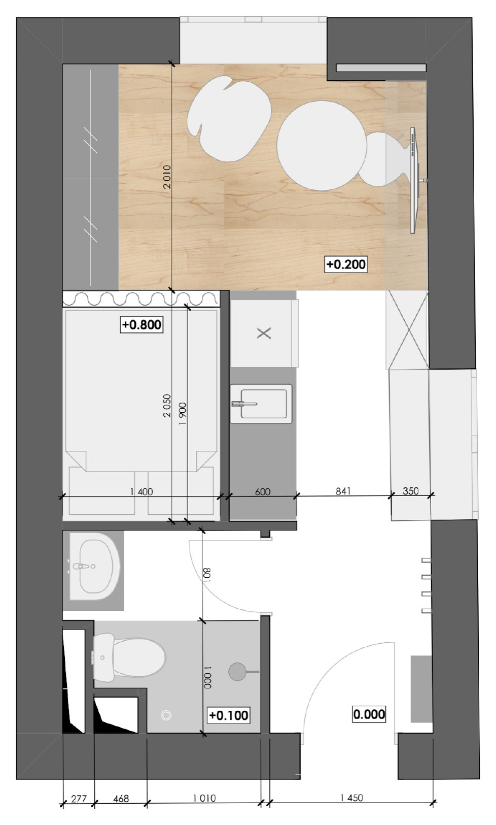 Поиск планировки: Апартаменты 17 кв.м — 4 плана и финал