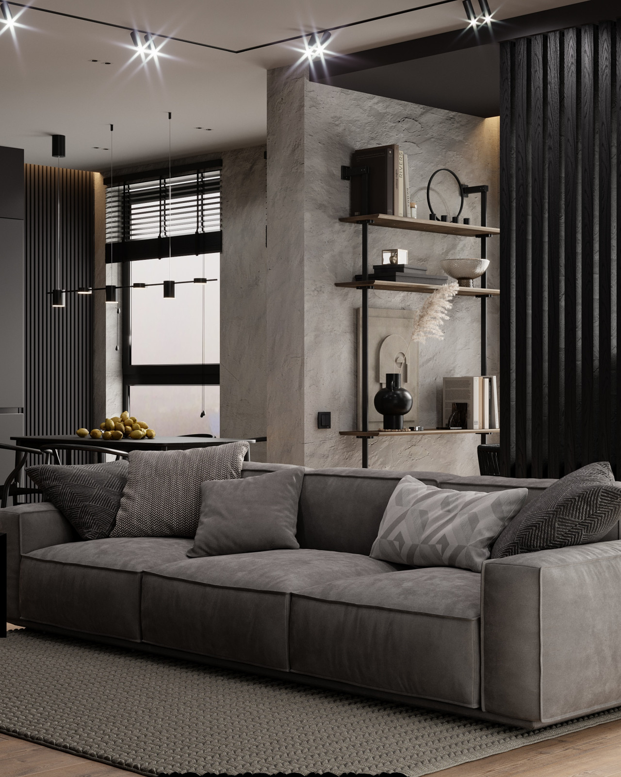 Брутальная квартира с элементами минимализма 65