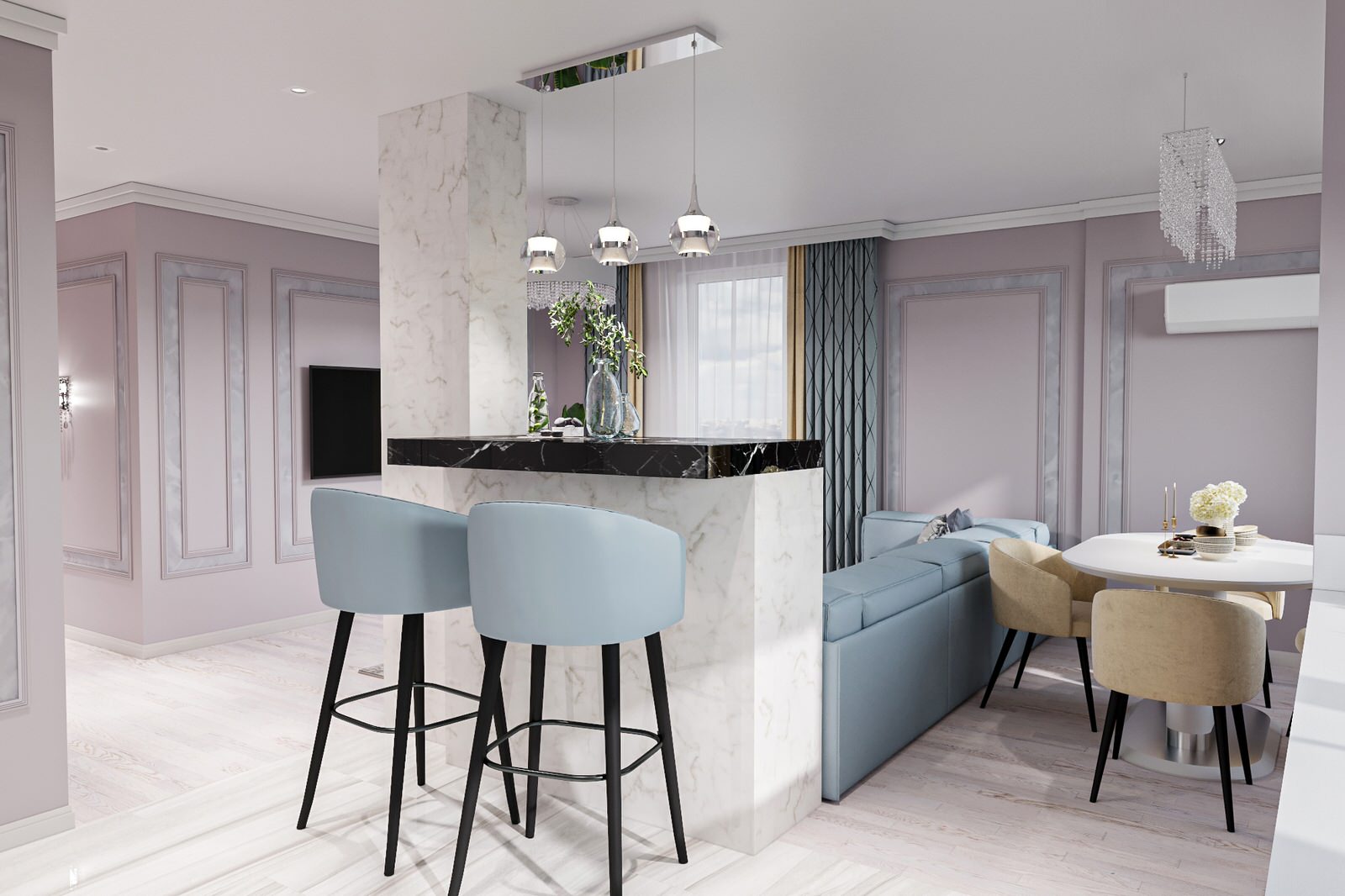 Дизайн гостиной и коридора