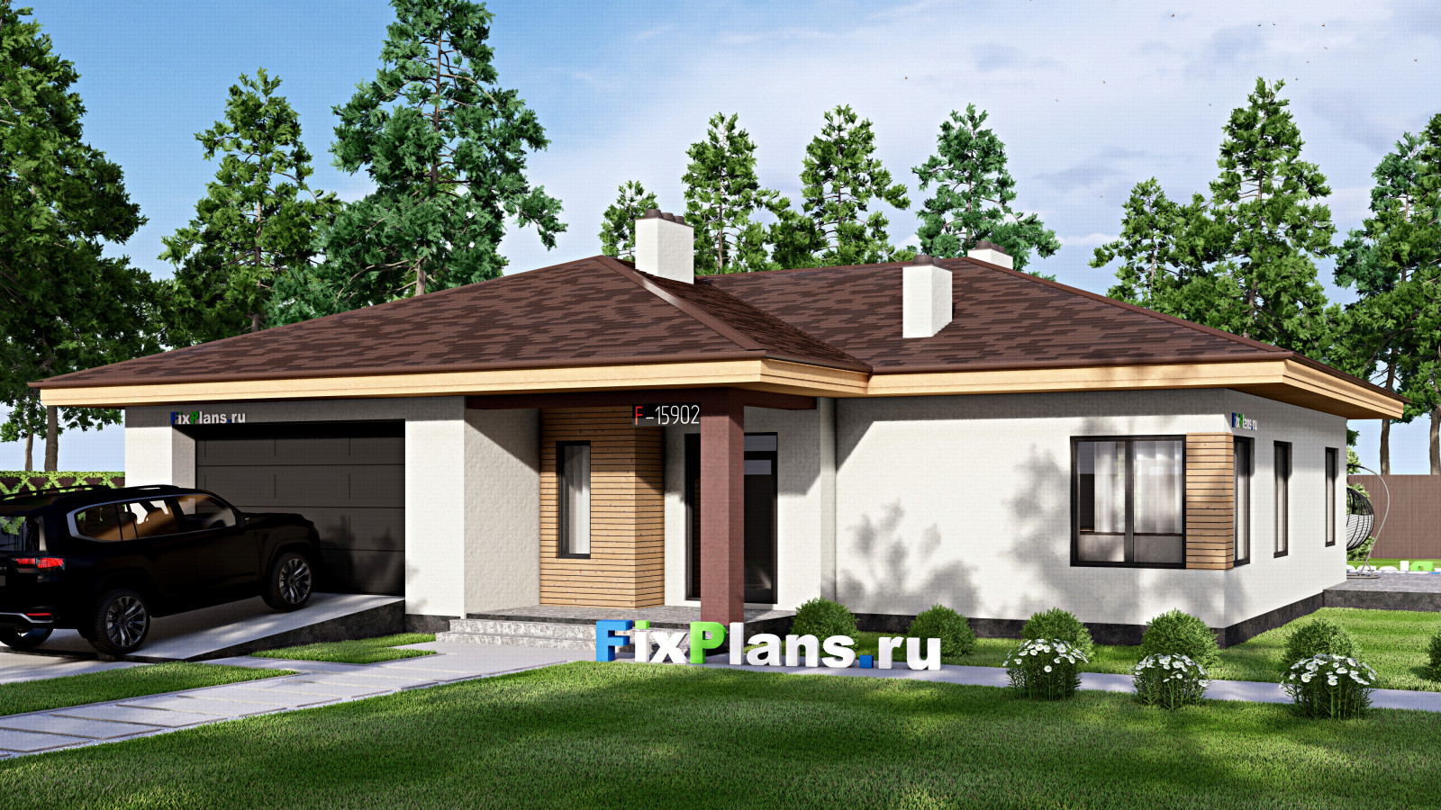 Проект одноэтажного дома 18х18м S233м2 F-15902