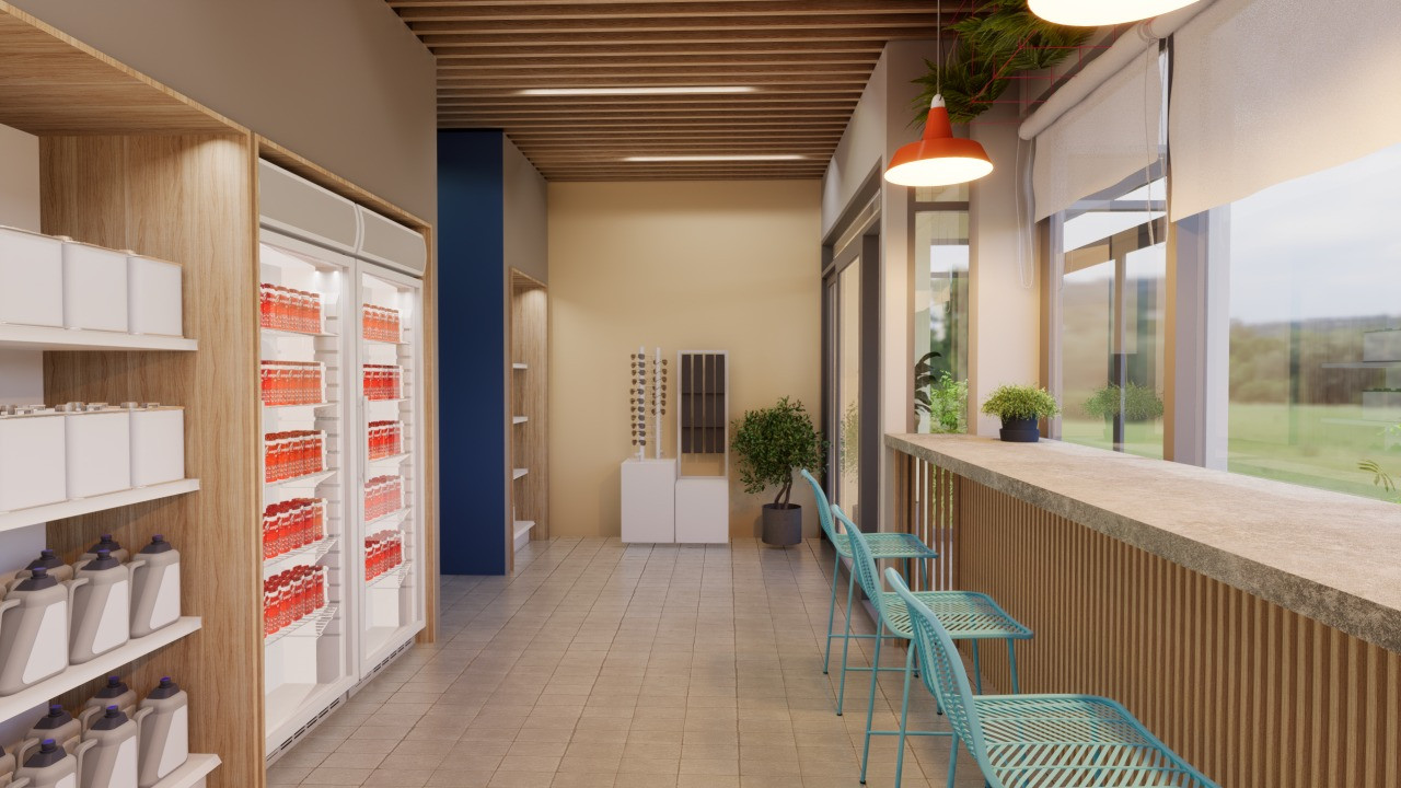 Интерьер кафе и магазина сети заправок "Апельсин", Рославль