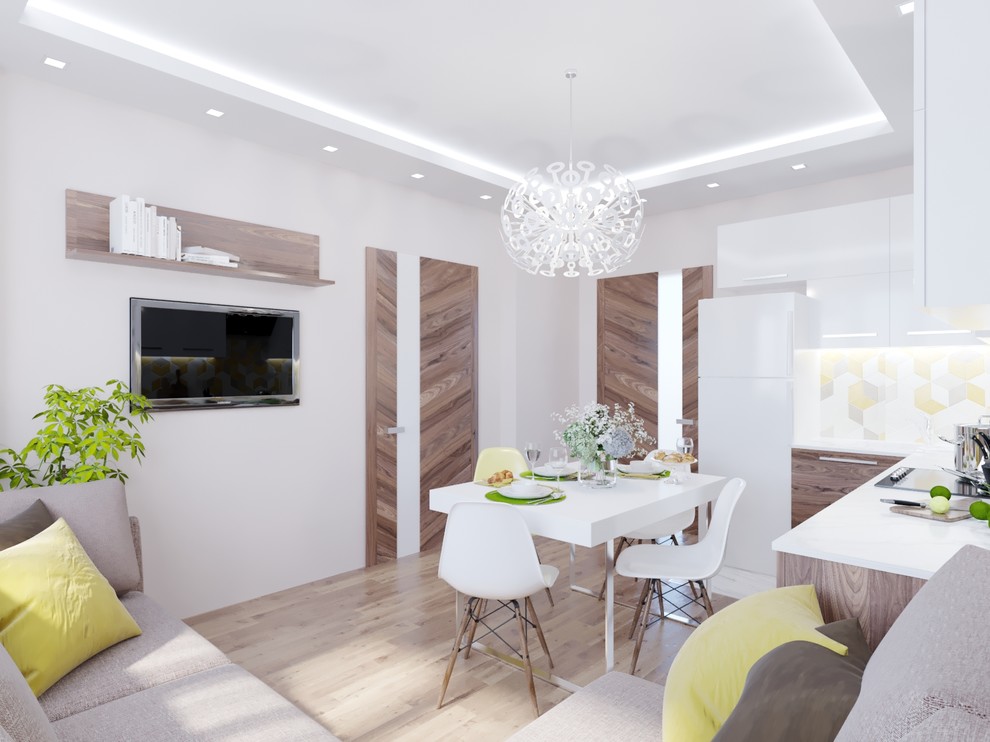 Дизайн проект маленькой кухни-гостиной в современном стиле