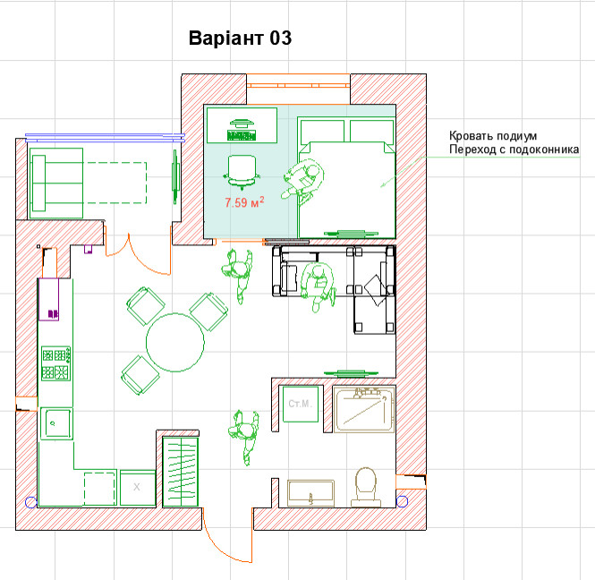 Planungslösung 37m2 (Planning solution 37 sq m)