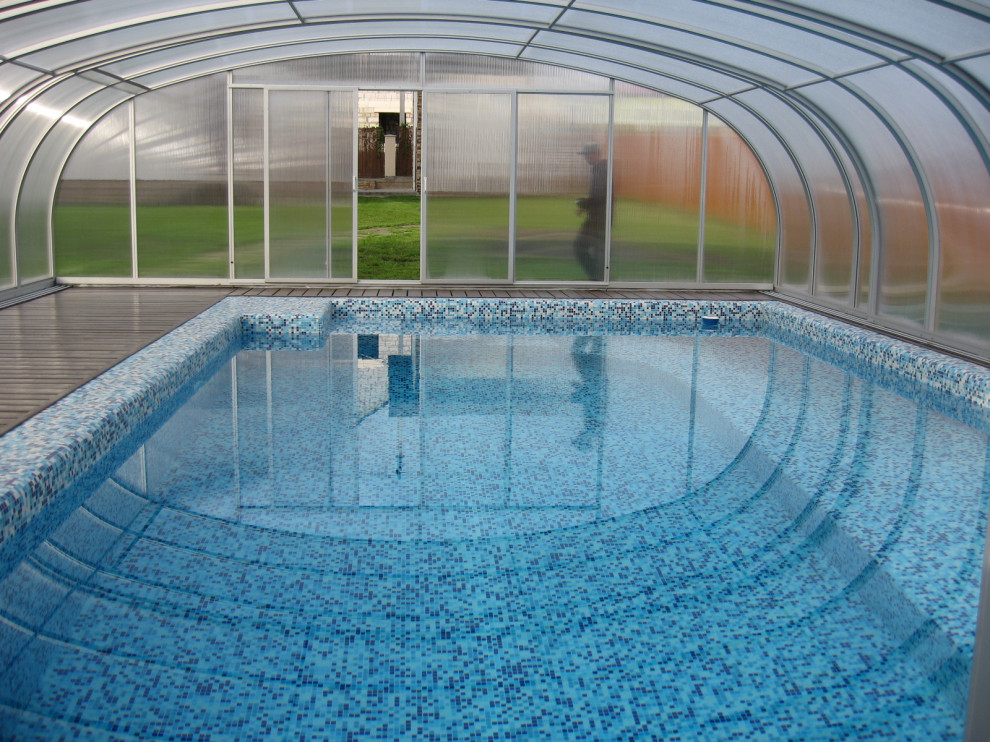 Уличный бассейн с раздвижным павильономСтроительство уличного бетонного скиммерн