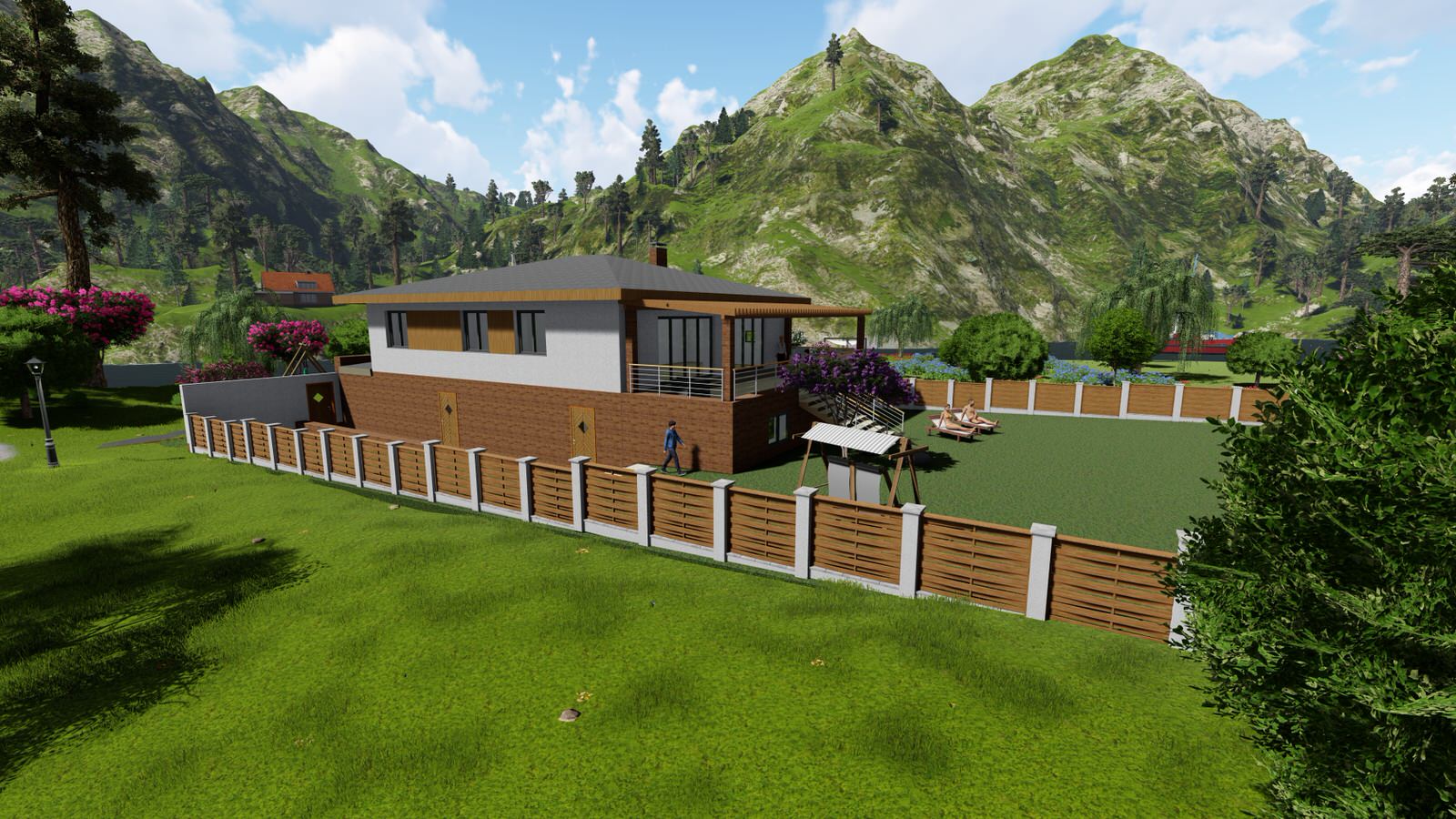 Дом на уклонном участке с цокольным этажом, и открытой терассой