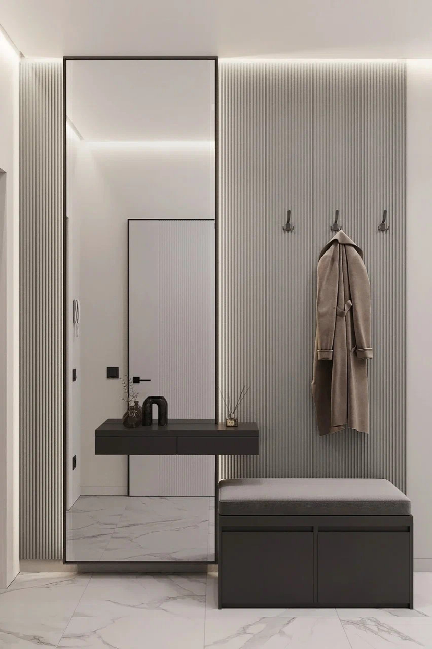 Кварртира в современном стиле с дестскоц в серых тонах