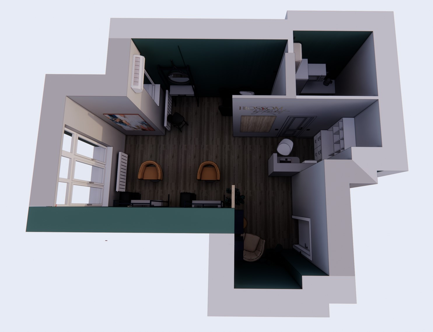 Дизайн-проект студии наращивания волос 30 кв.м.