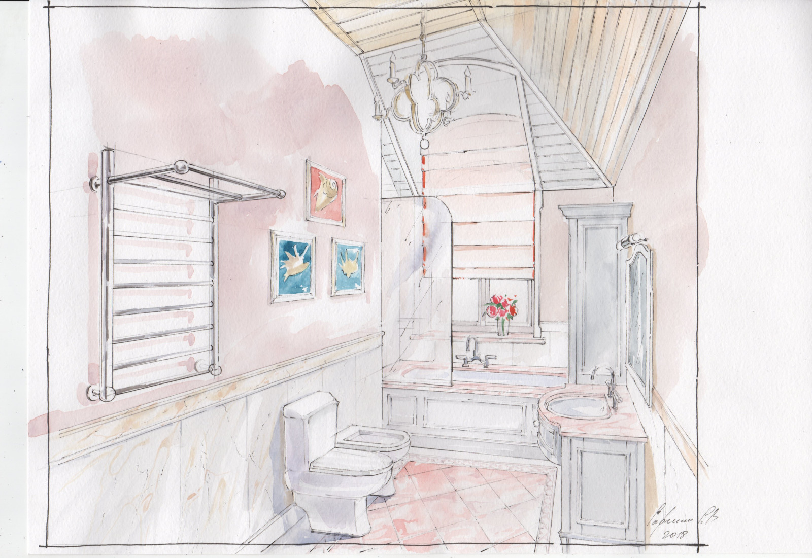 Акварельные эскизы к проекту: Загородного дома в стиле Прованс.