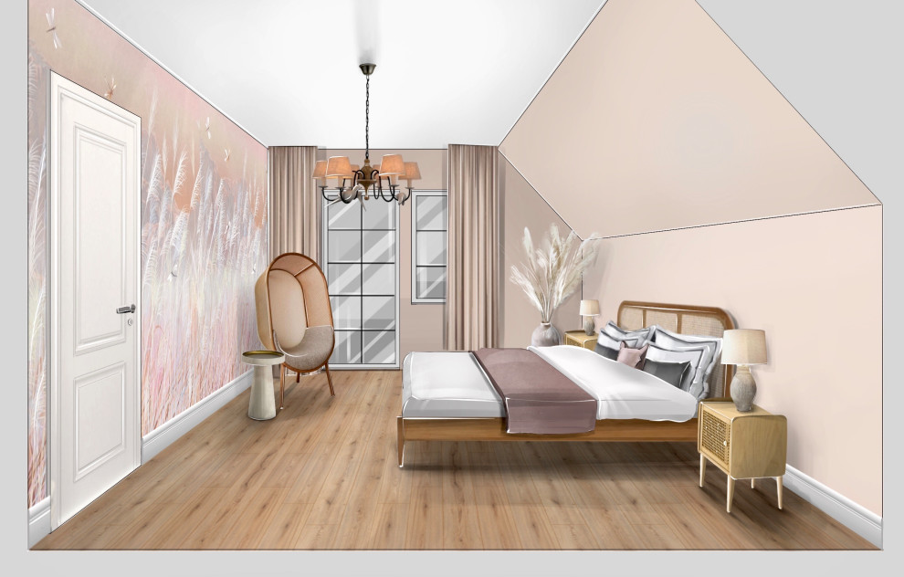 Обложка проекта: Проект мансардной спальни в нежно розовых тонах