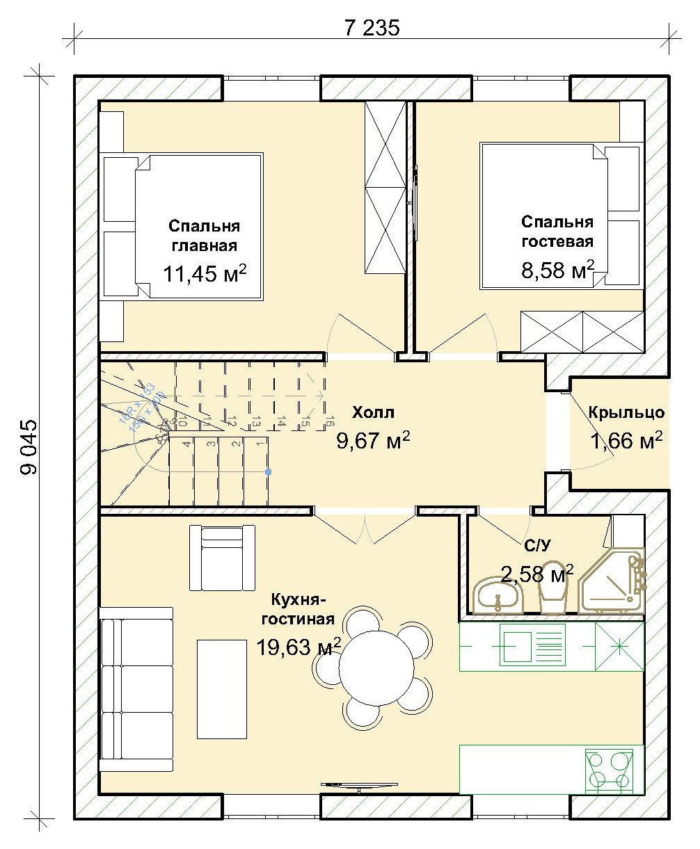 Дачный дом с мансардой 100 метров 7 на 9 м.