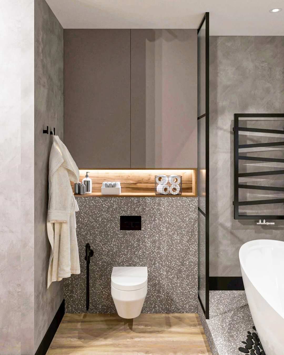 Дизайн-проект ванной в эко стиле и лофте в квартире во Владивостоке